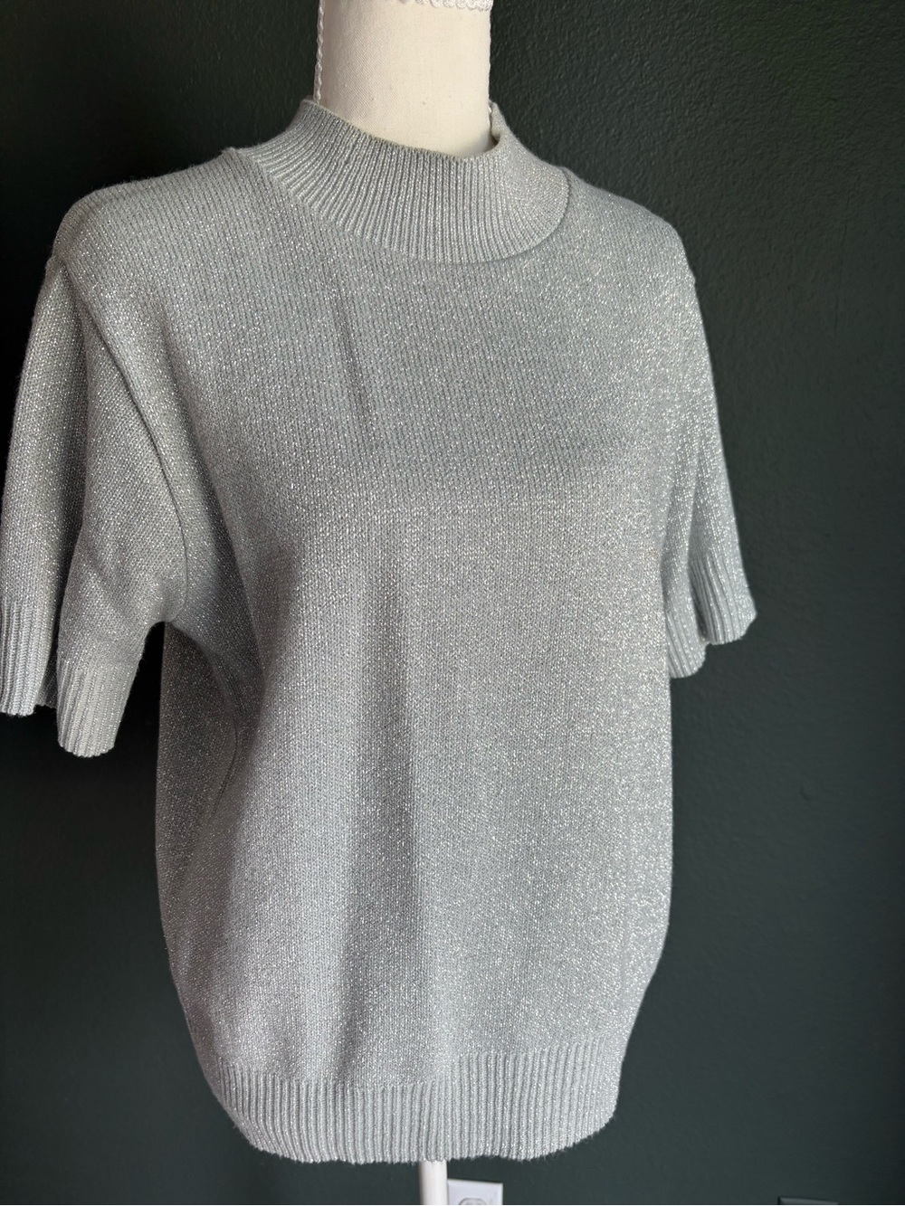 VTG Willow Ridge Silver Lurex Mock Neck Sweater Made USA Sz L